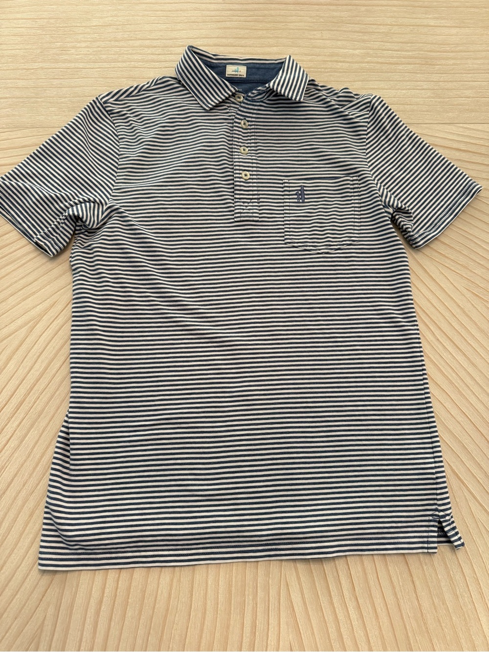 johnnie-O Navy and White Striped Polo